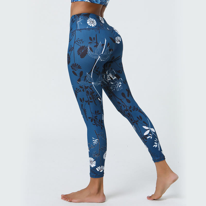Flowers Leaves Dandelions Pineapples Print Sports Fitness High Waist Leggings Women's Yoga Pants