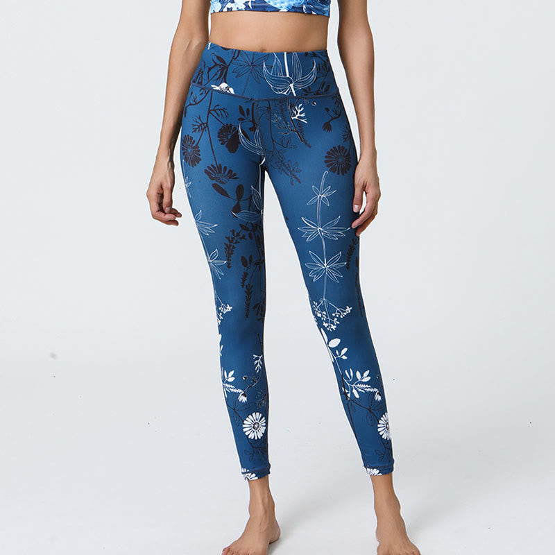 Flowers Leaves Dandelions Pineapples Print Sports Fitness High Waist Leggings Women's Yoga Pants