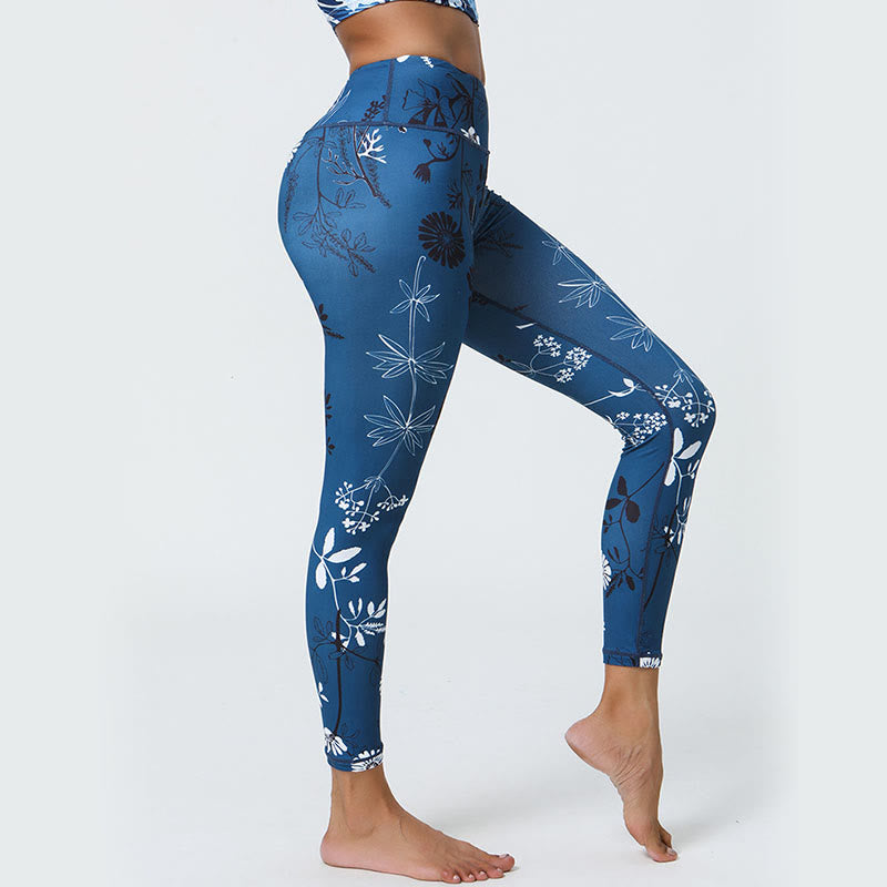 Flowers Leaves Dandelions Pineapples Print Sports Fitness High Waist Leggings Women's Yoga Pants