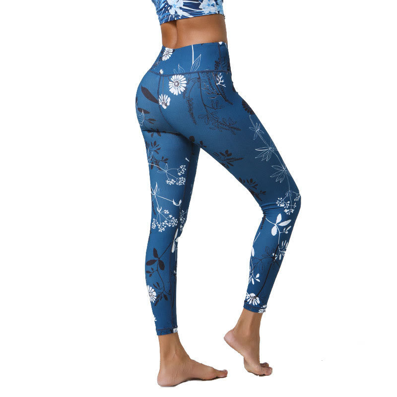 Flowers Leaves Dandelions Pineapples Print Sports Fitness High Waist Leggings Women's Yoga Pants