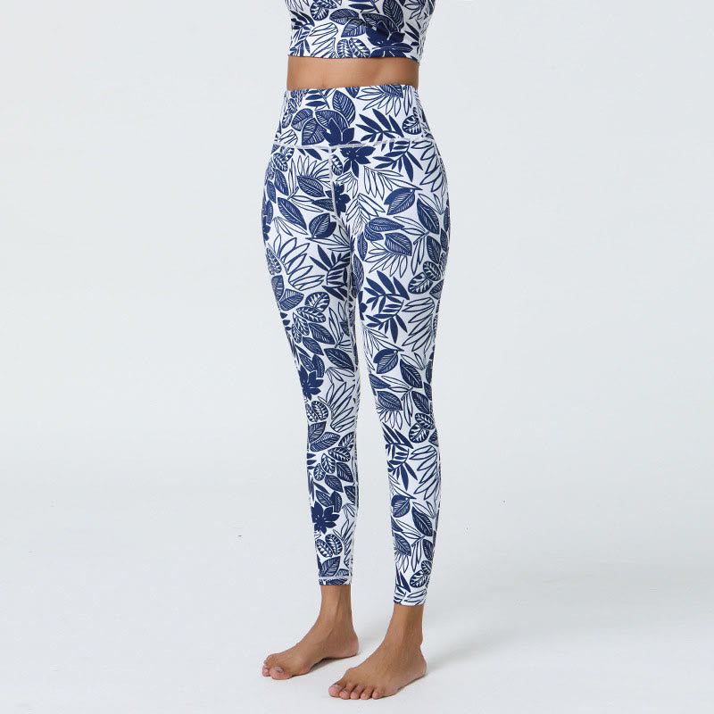 Flowers Leaves Dandelions Pineapples Print Sports Fitness High Waist Leggings Women's Yoga Pants