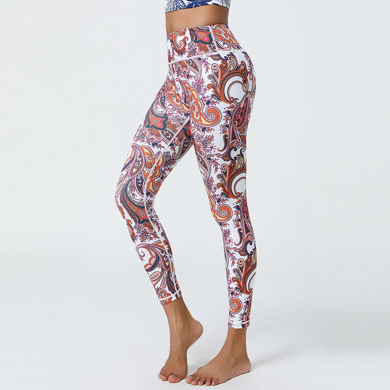 Flowers Feathers Sun Moon Print Sports Fitness Yoga High Waist Leggings Women's Pants