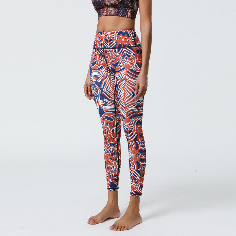 Flowers Feathers Sun Moon Print Sports Fitness Yoga High Waist Leggings Women's Pants
