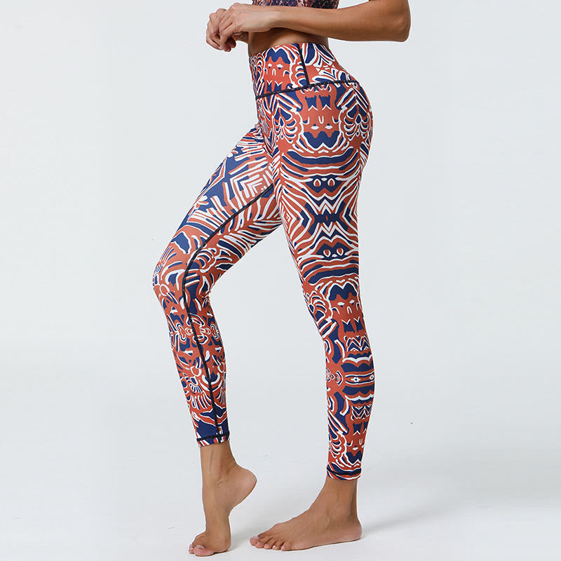 Flowers Feathers Sun Moon Print Sports Fitness Yoga High Waist Leggings Women's Pants