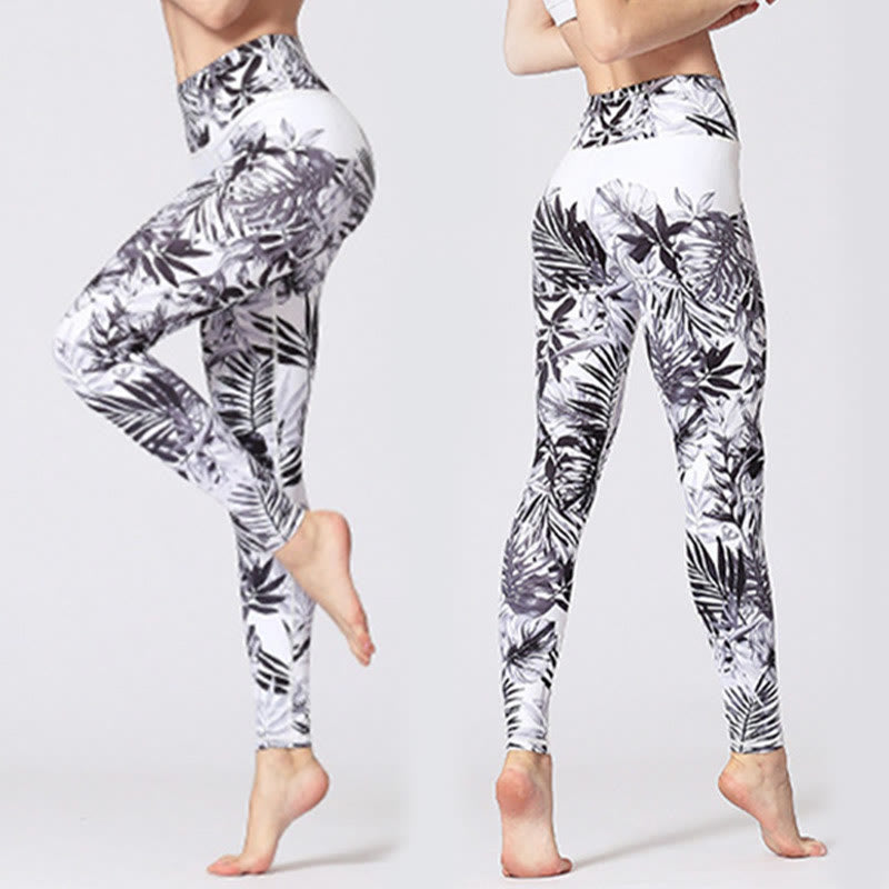 Lines Weeds Sakura Flowers Black Tree Print Pants Sports Fitness Yoga Leggings Women's Yoga Pants