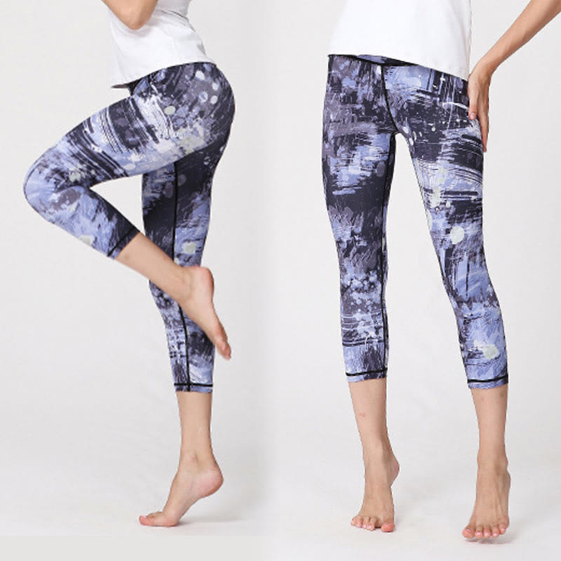 Cherry Blossoms Sakura Lines Print Sports Yoga Cropped Leggings Women's Yoga Capri Pants
