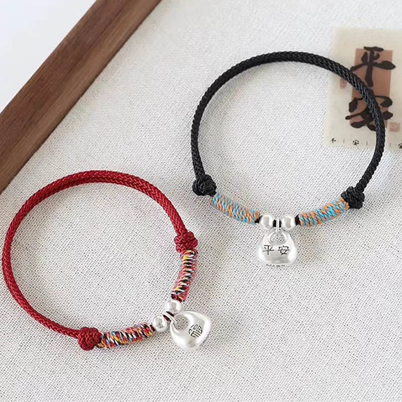 Handmade 925 Sterling Silver Fu Character Safe And Well Luck Braided Bracelet