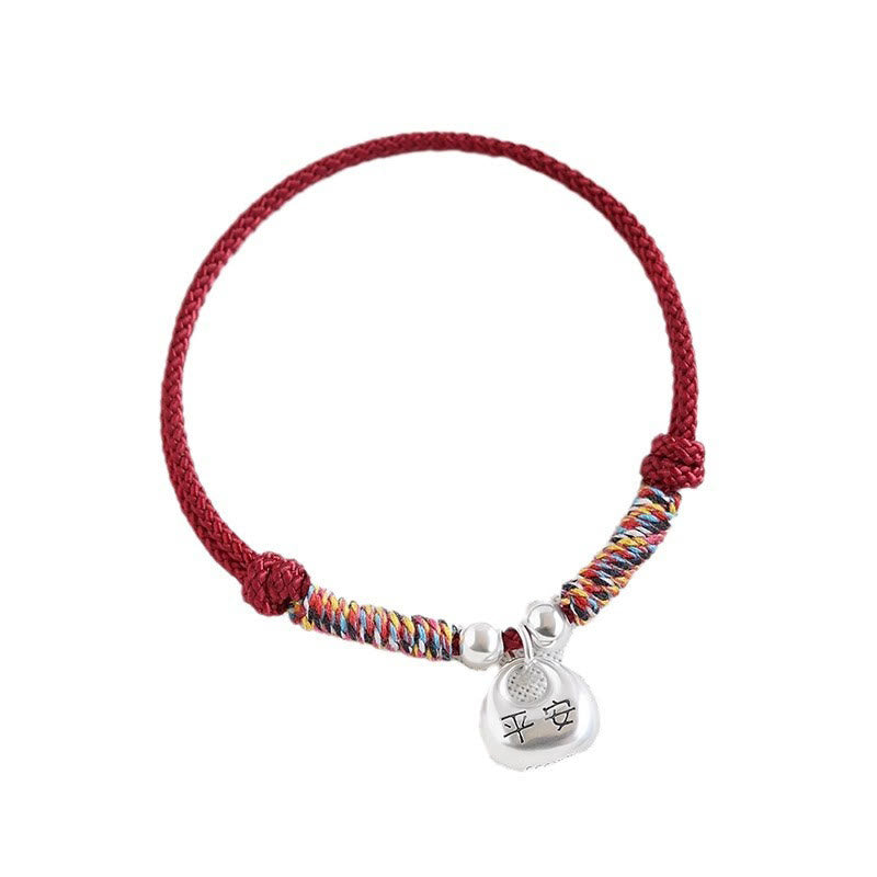 Handmade 925 Sterling Silver Fu Character Safe And Well Luck Braided Bracelet