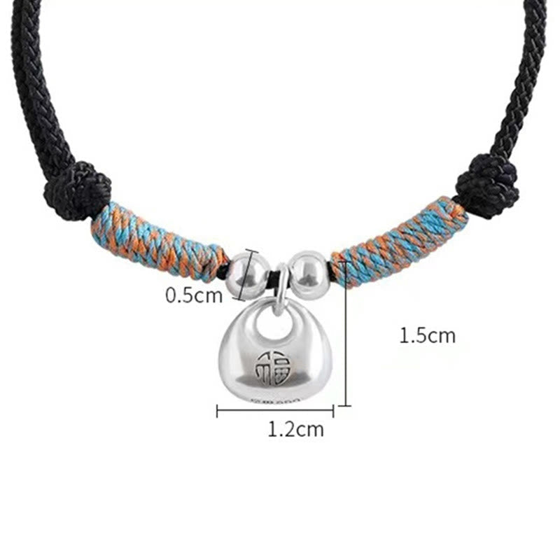 Handmade 925 Sterling Silver Fu Character Safe And Well Luck Braided Bracelet