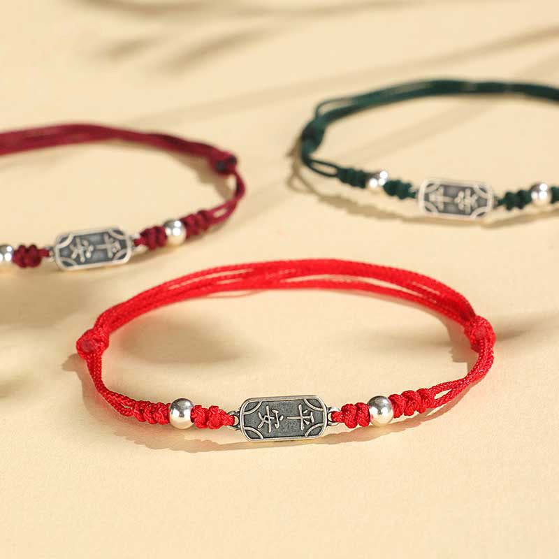 Handmade 925 Sterling Silver Peace And Joy Safe Well Protection Braided Bracelet