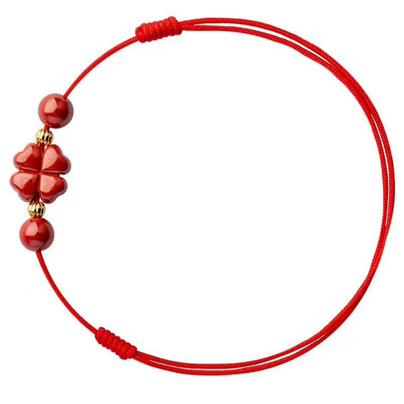 Cinnabar Four Leaf Clover Blessing String Rope Anklet