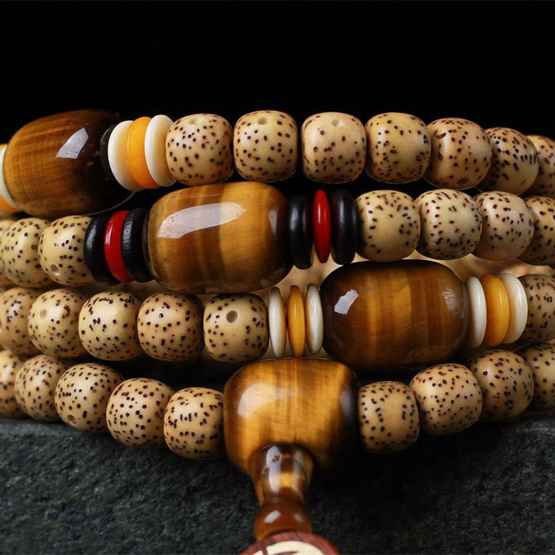 108 Mala Beads Bodhi Seed Tiger's Eye Fu Character Peace Bracelet