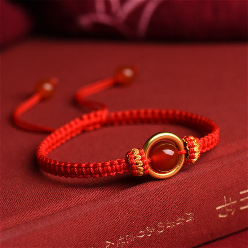 Red Agate Bead Peace Buckle Calm Rope Bracelet