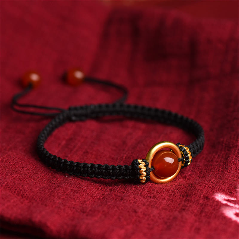 Red Agate Bead Peace Buckle Calm Rope Bracelet