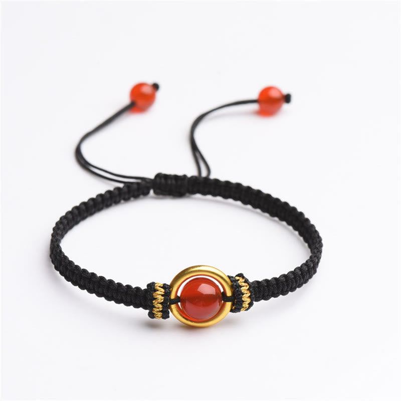 Red Agate Bead Peace Buckle Calm Rope Bracelet