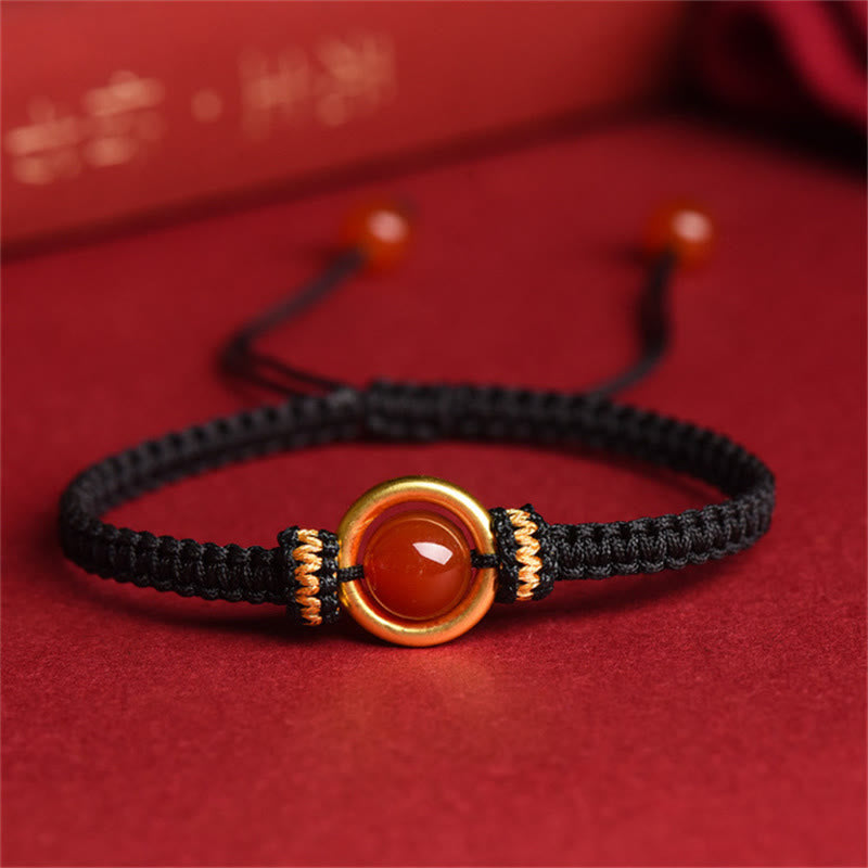 Red Agate Bead Peace Buckle Calm Rope Bracelet