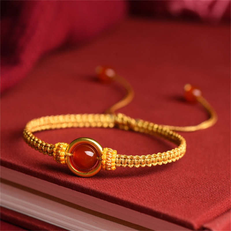Red Agate Bead Peace Buckle Calm Rope Bracelet