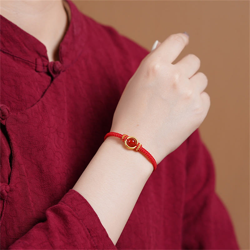 Red Agate Bead Peace Buckle Calm Rope Bracelet
