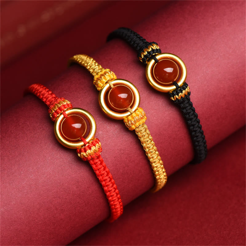 Red Agate Bead Peace Buckle Calm Rope Bracelet