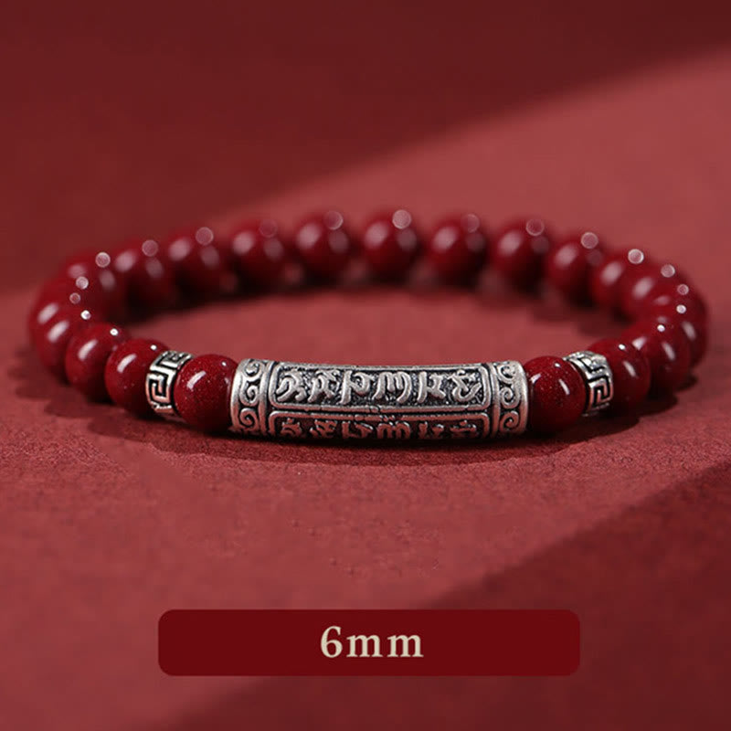 Cinnabar 999 Sterling Silver Six True Words Blessing Bracelet