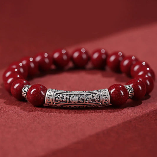 Cinnabar 999 Sterling Silver Six True Words Blessing Bracelet