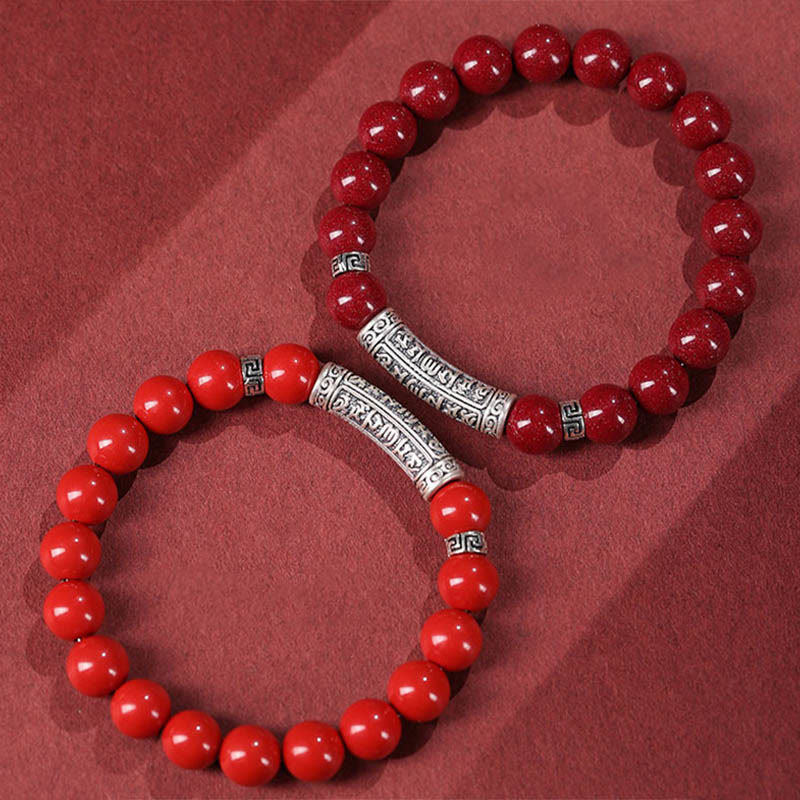 Cinnabar 999 Sterling Silver Six True Words Blessing Bracelet