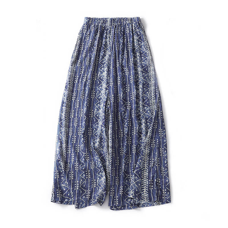 Blue Stripes Print Wide Leg Pants With Pockets