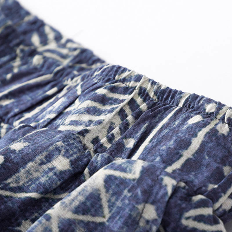 Blue Stripes Print Wide Leg Pants With Pockets