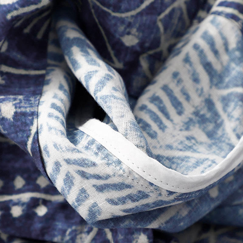 Blue Stripes Print Wide Leg Pants With Pockets