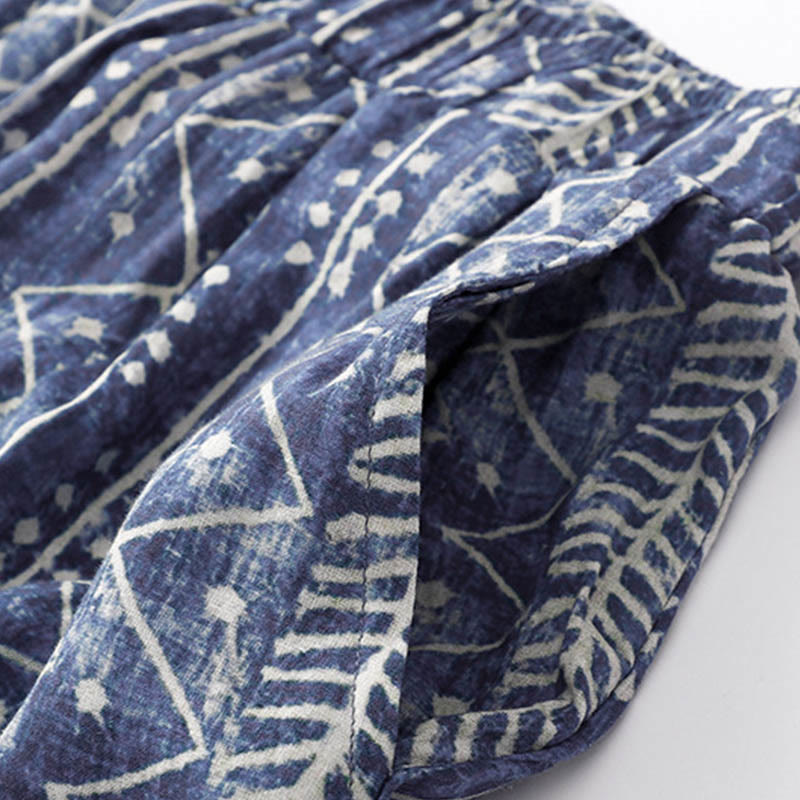 Blue Stripes Print Wide Leg Pants With Pockets