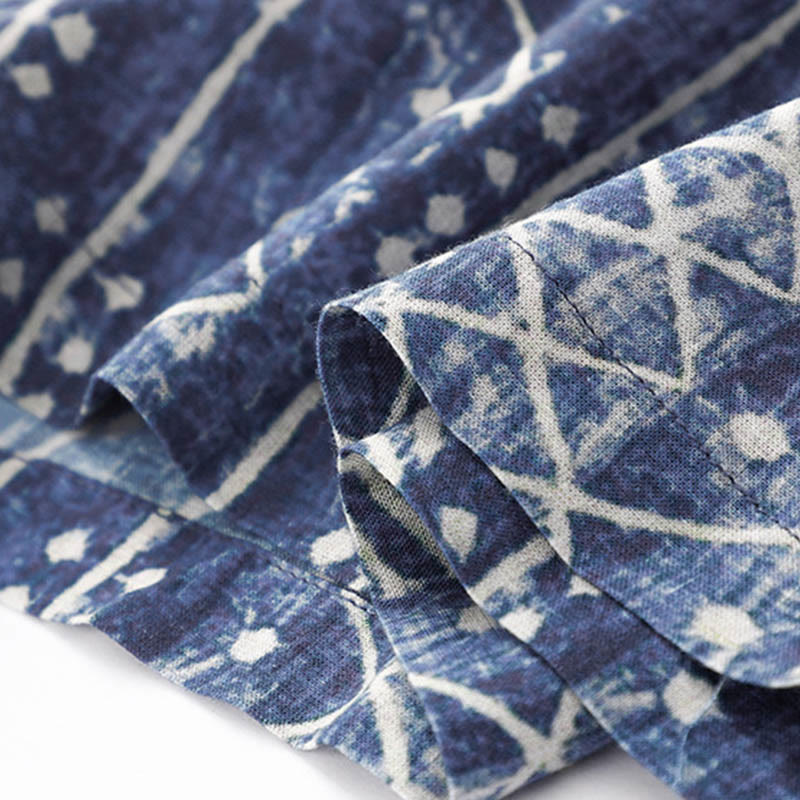 Blue Stripes Print Wide Leg Pants With Pockets