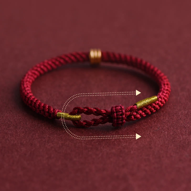 999 Gold Triple Ring Design Handmade Connection Braided Rope Bracelet