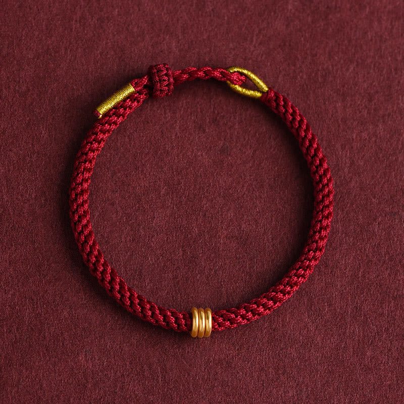 999 Gold Triple Ring Design Handmade Connection Braided Rope Bracelet