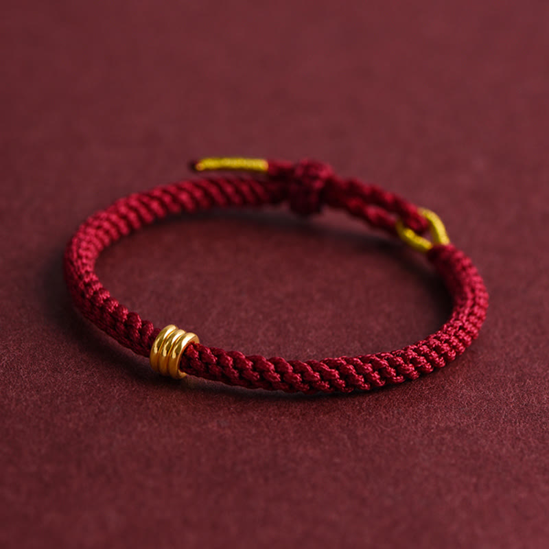 999 Gold Triple Ring Design Handmade Connection Braided Rope Bracelet