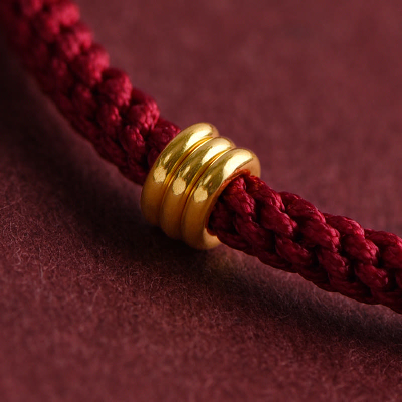 999 Gold Triple Ring Design Handmade Connection Braided Rope Bracelet