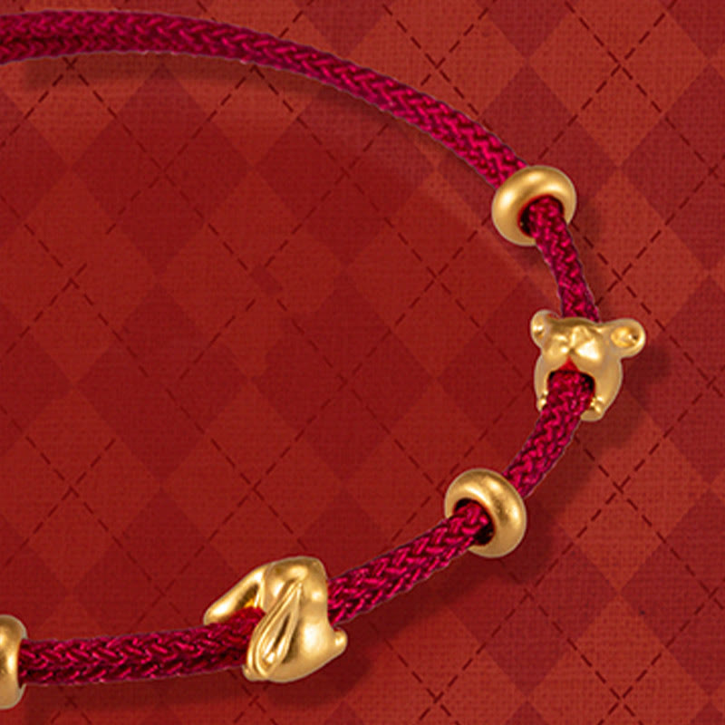 999 Gold Small Lucky Rabbit Osmanthus Design Handmade Luck Braided Rope Bracelet