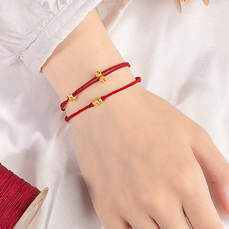 999 Gold Small Lucky Rabbit Osmanthus Design Handmade Luck Braided Rope Bracelet