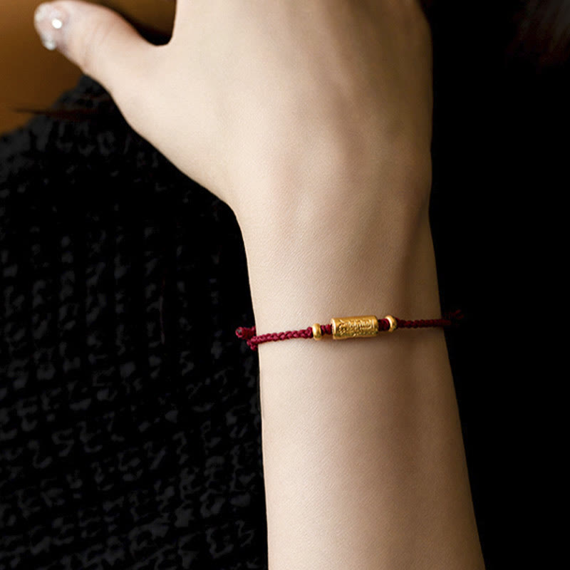 999 Gold Good Luck Amulet Carved Design Handmade Strength Braided Rope Bracelet