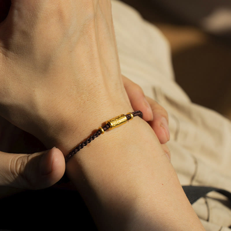 999 Gold Good Luck Amulet Carved Design Handmade Strength Braided Rope Bracelet