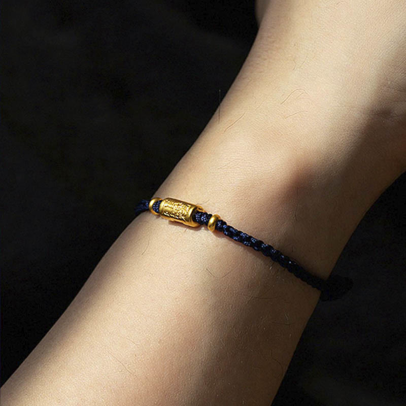 999 Gold Good Luck Amulet Carved Design Handmade Strength Braided Rope Bracelet