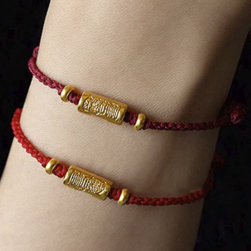 999 Gold Good Luck Amulet Carved Design Handmade Strength Braided Rope Bracelet