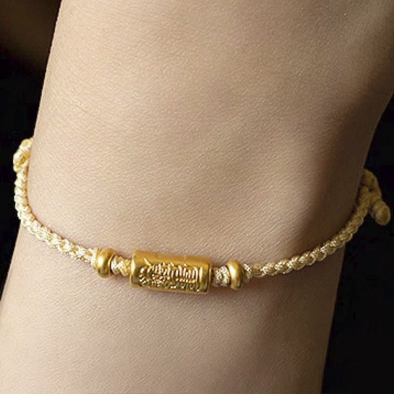 999 Gold Good Luck Amulet Carved Design Handmade Strength Braided Rope Bracelet