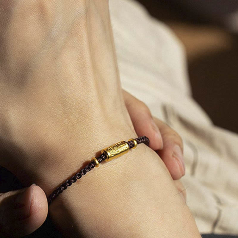 999 Gold Good Luck Amulet Carved Design Handmade Strength Braided Rope Bracelet