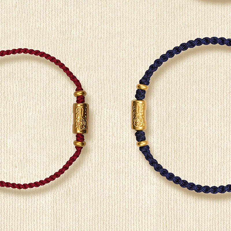 999 Gold Good Luck Amulet Carved Design Handmade Strength Braided Rope Bracelet