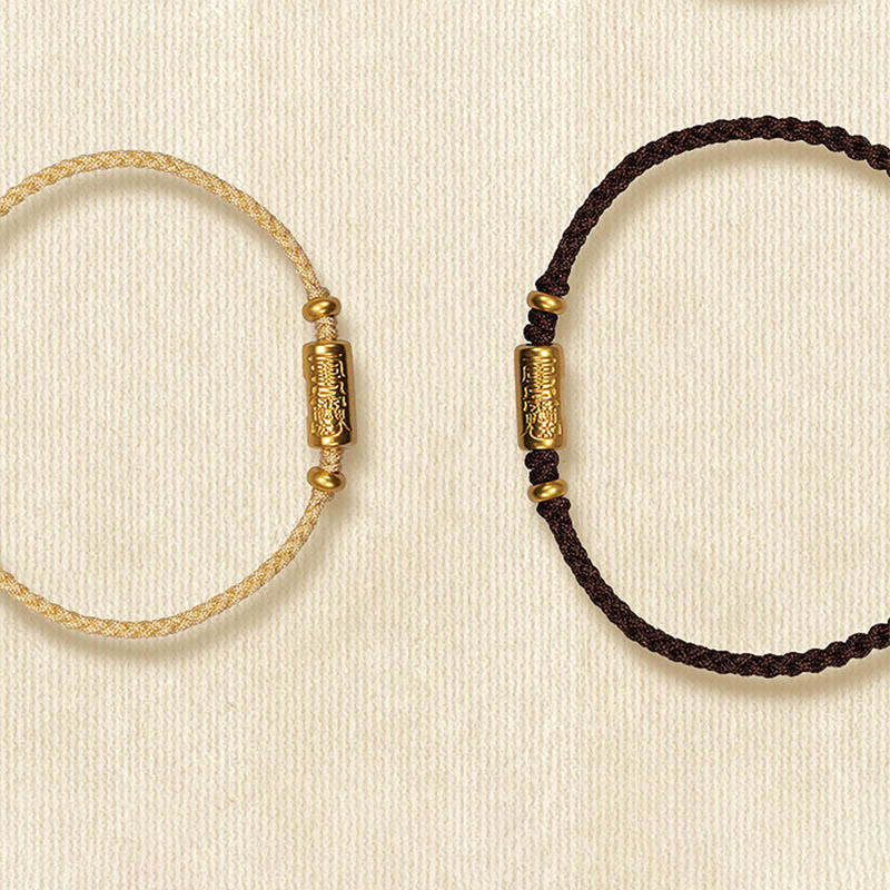 999 Gold Good Luck Amulet Carved Design Handmade Strength Braided Rope Bracelet