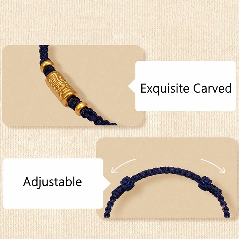 999 Gold Good Luck Amulet Carved Design Handmade Strength Braided Rope Bracelet