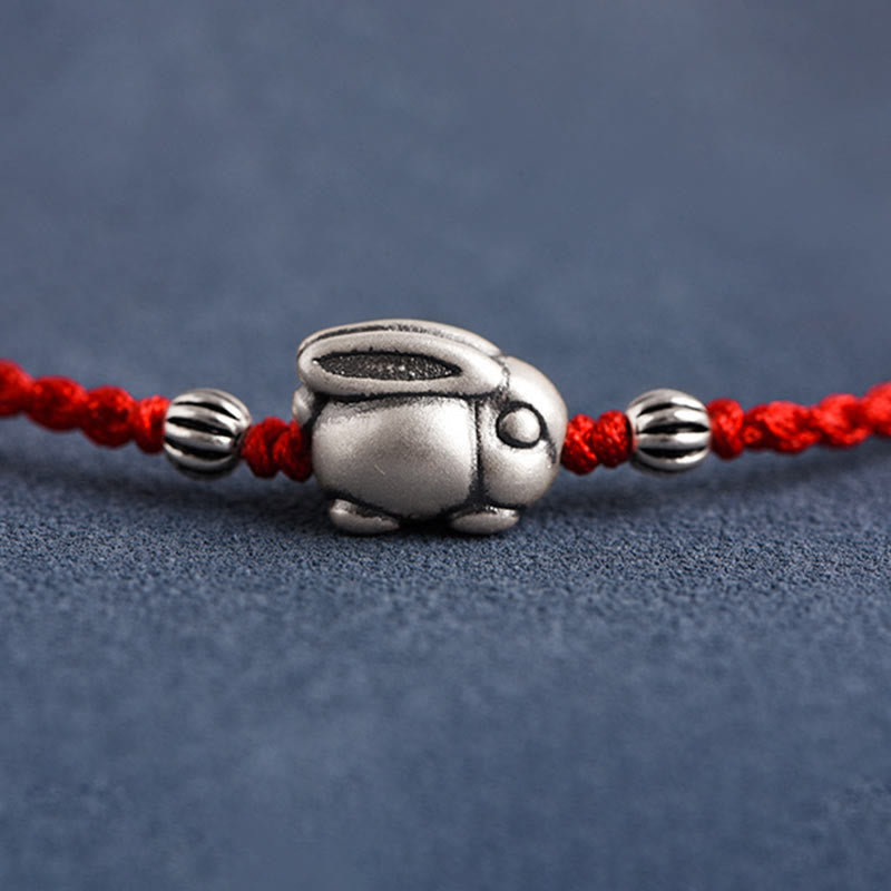 Handmade 999 Sterling Silver Rabbit Luck Rope Bracelet Anklet