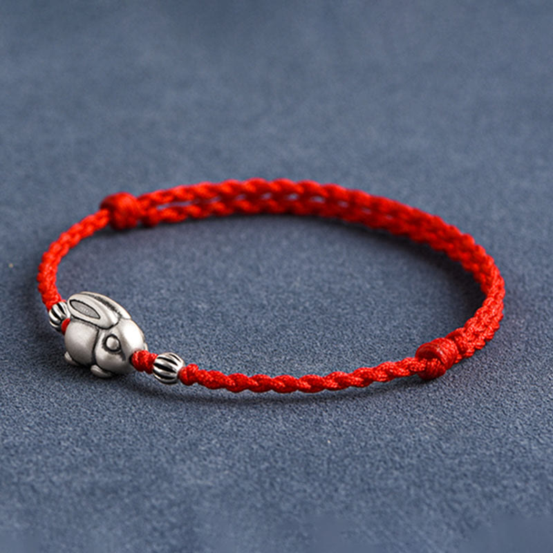 Handmade 999 Sterling Silver Rabbit Luck Rope Bracelet Anklet