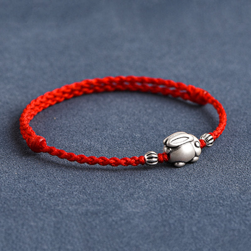Handmade 999 Sterling Silver Rabbit Luck Rope Bracelet Anklet
