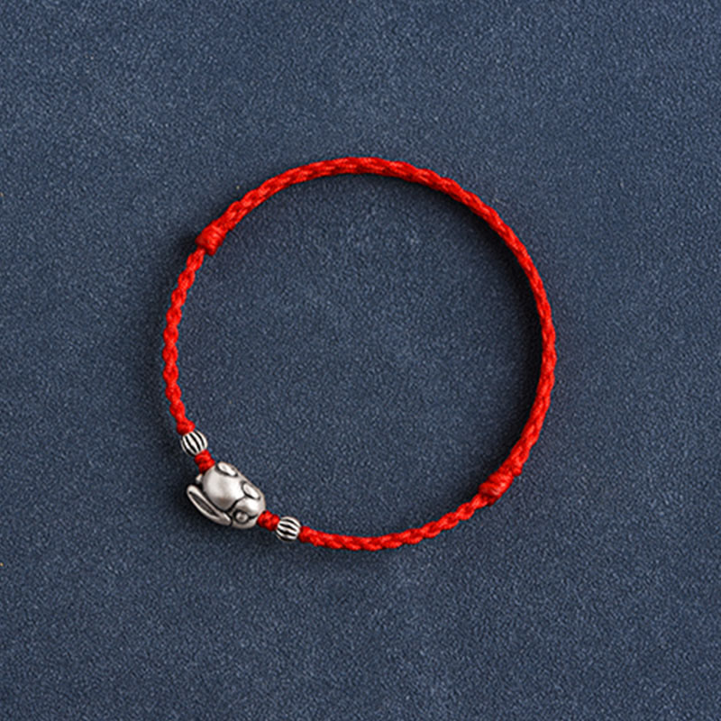 Handmade 999 Sterling Silver Rabbit Luck Rope Bracelet Anklet